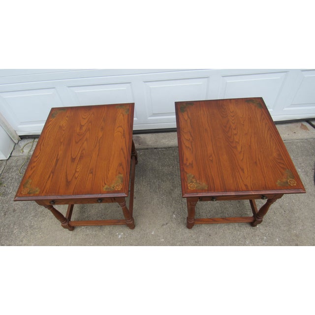 Brown Vintage Pair of Hitchcock End Side Tables Farmhouse Designer For Sale - Image 8 of 9