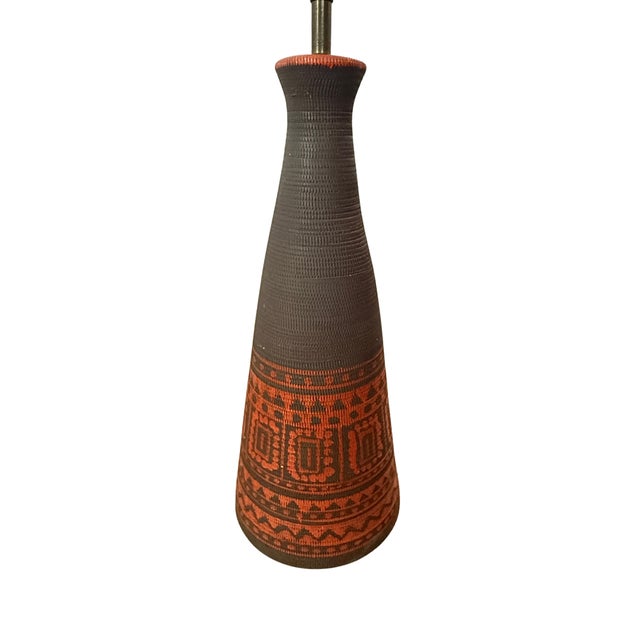 Mid-Century Modern Pair Mid Century Brown and Orange Pottery Conical Lamps For Sale - Image 3 of 3