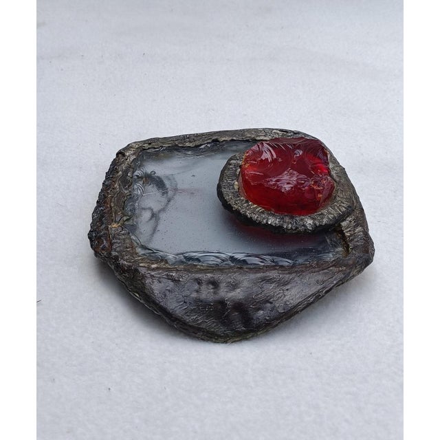 Brutalist Vintage Hammered Glass Paperweight, 1970s For Sale - Image 3 of 11