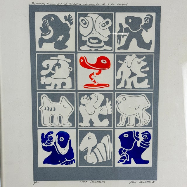 French Jean Sariano Signed, Numbered & Dedicated Artist Proof Relief Print Artwork Depicting 12 Whimsical Characters For Sale - Image 3 of 9