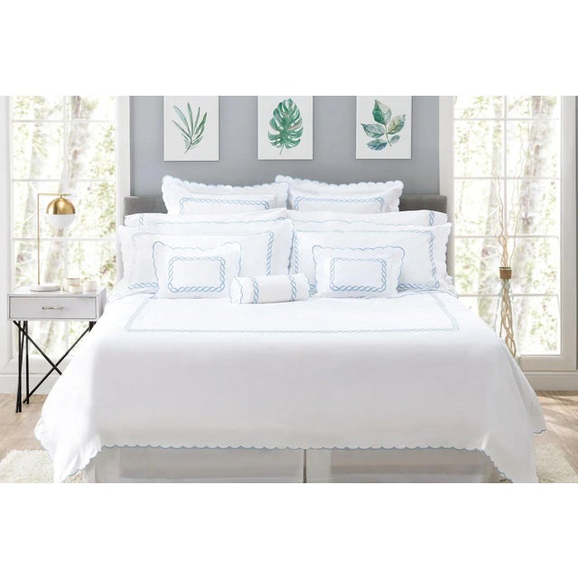 Scalloped Chain Bedding Set, Light Blue, Queen - 11 Pieces For Sale