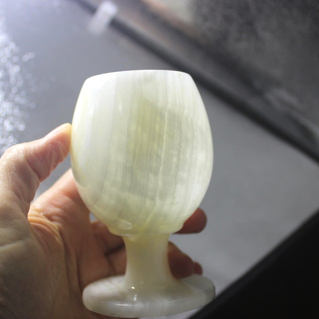 1970s Italian Onyx Marble Cups, Goblets or Chalices, White Stone, Small Wine Cordial - Set of 6 For Sale - Image 10 of 12