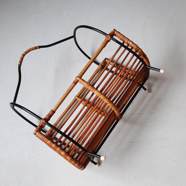 Black Rattan Magazine Holder with Black Metal Frame, 1960s For Sale - Image 8 of 9