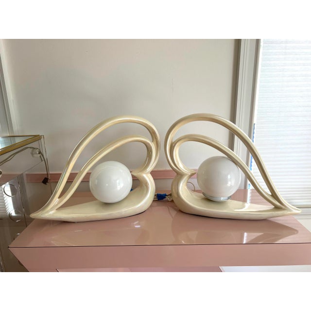 1980 Ceramic Heart Shaped Table Lamps - a Pair For Sale - Image 11 of 11