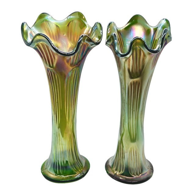 Green Iridescent Glass Swung Vases, England, 1960s, Set of 2 For Sale - Image 9 of 9
