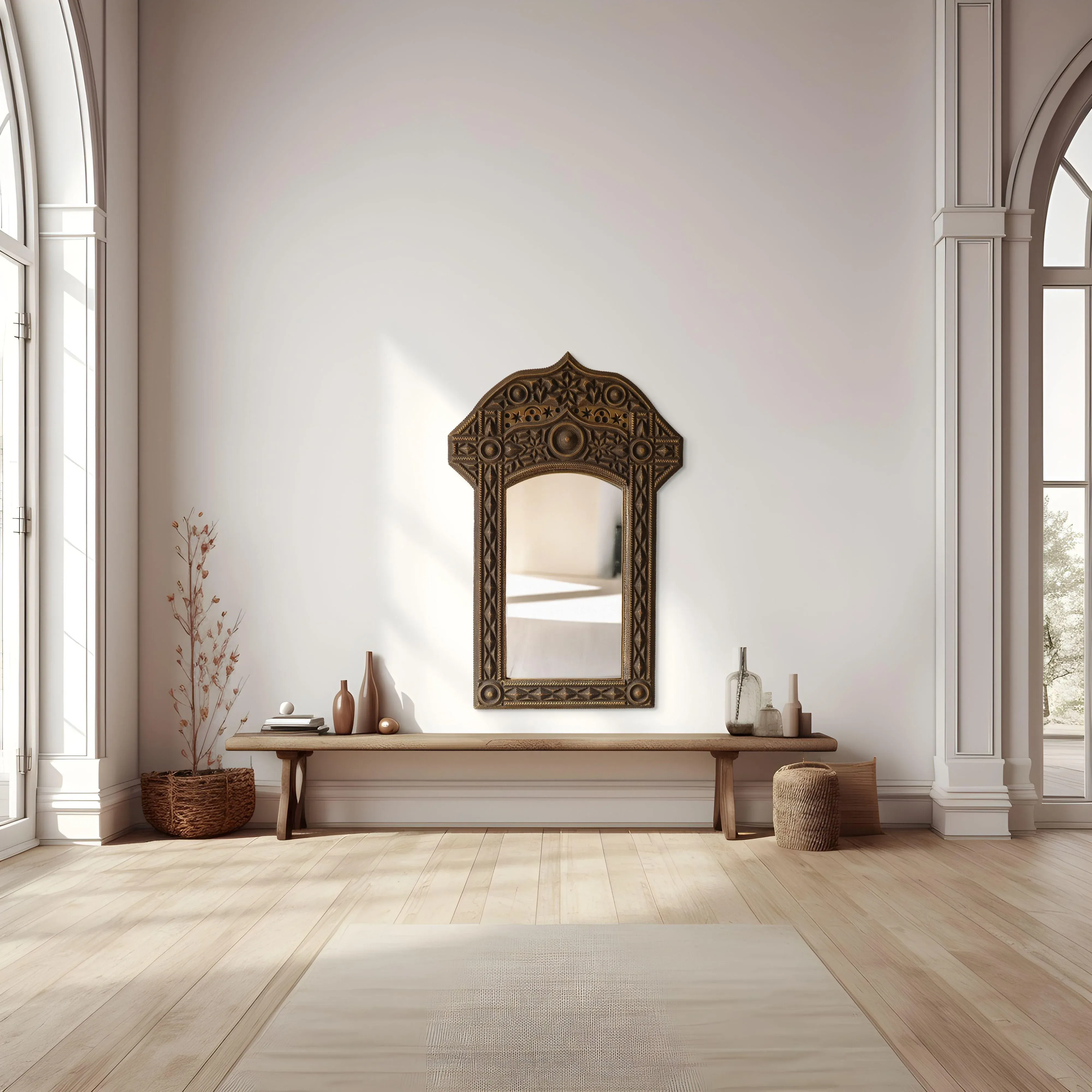 1970s Large Scale Tramp Art Style Wall Mirror | Chairish