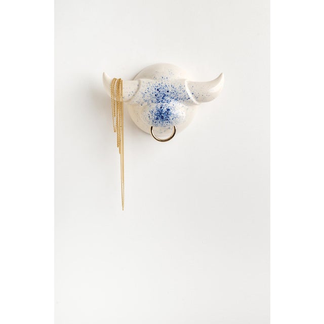 Blue and White Ox Ceramic Sculpture, Modern Design, New Creation Wall Art For Sale - Image 4 of 7