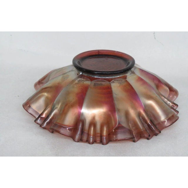 Fenton Carnival Glass Amethyst Ribbon Tie Iridescent Crimped Candy Bowl For Sale - Image 11 of 12