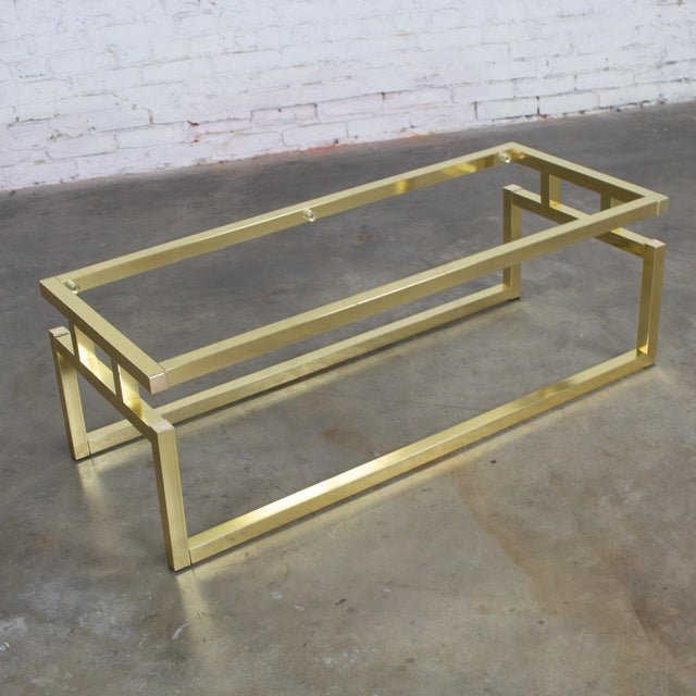 Brass Late 20th Century Modern Coffee Table Brass Toned Anodized Aluminum Frame With a Glass Inset Top For Sale - Image 8 of 18