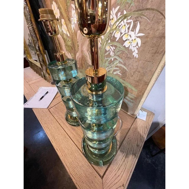 Metal Murano Fontina Green Colored Disc Form Lamps For Sale - Image 7 of 9