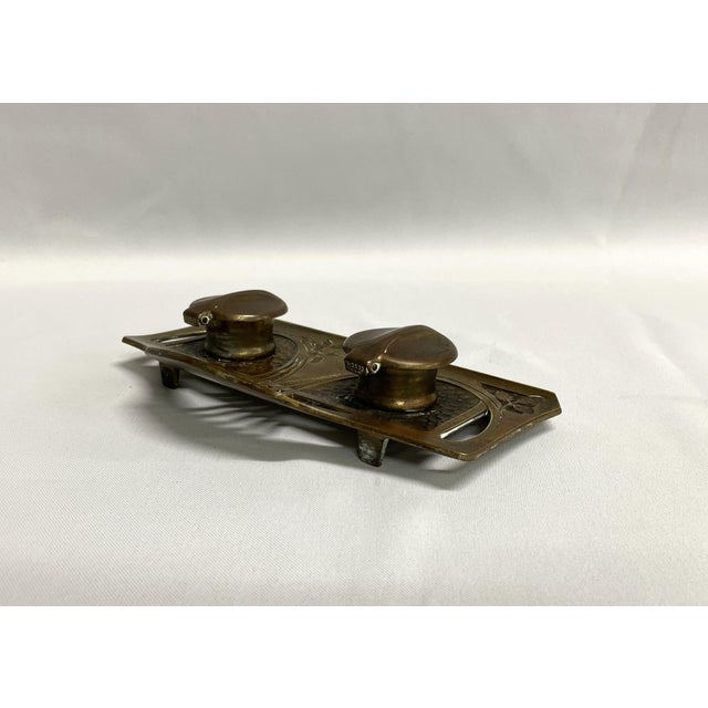 Antique Brass Double Inkwell - By Geschutzt For Sale - Image 4 of 9