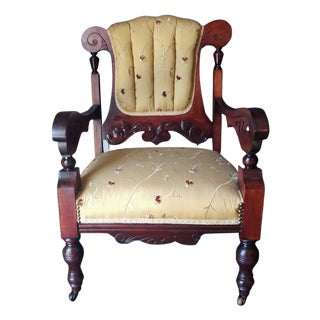 19th-Century Eastlake Victorian Walnut Parlor Fauteuil Arm Chair For Sale