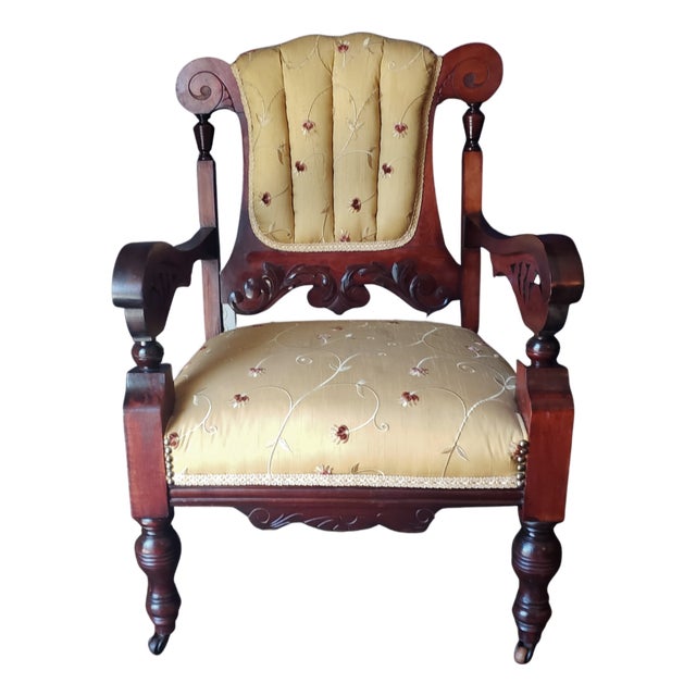 19th-Century Eastlake Victorian Walnut Parlor Fauteuil Arm Chair For Sale