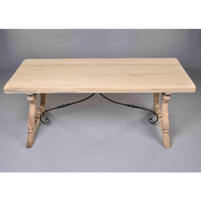 Italian Bleached Oak Trestle Table With Wrought Iron Stretcher For Sale - Image 12 of 12