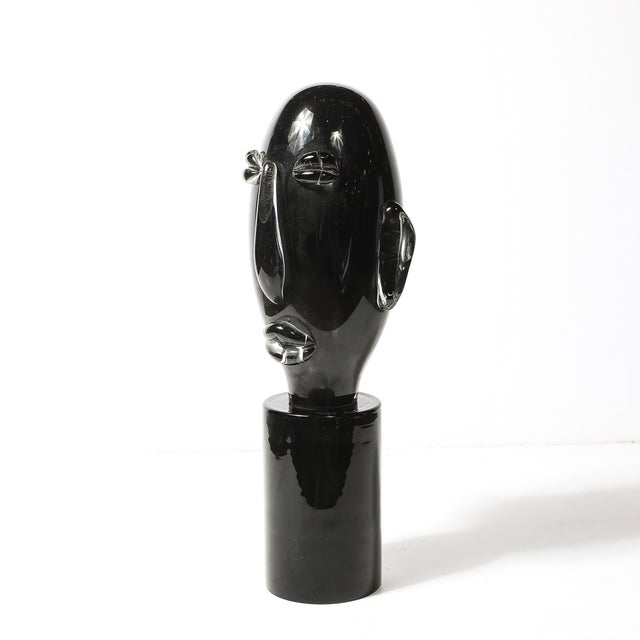 Sergio Rossi Mid-Century Hand-Blown Murano Black Glass Head Sculpture Signed Sergio Rossi For Sale - Image 4 of 14