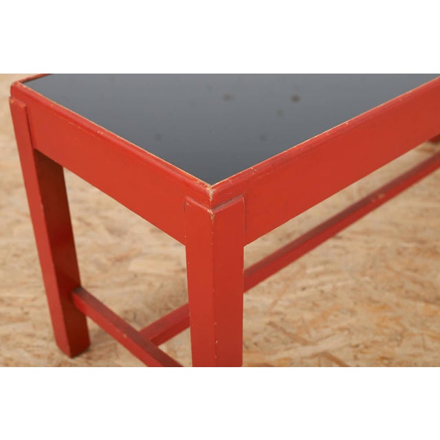 Wood Wooden Side Table with Red Lacquer Black Glass Top For Sale - Image 7 of 13