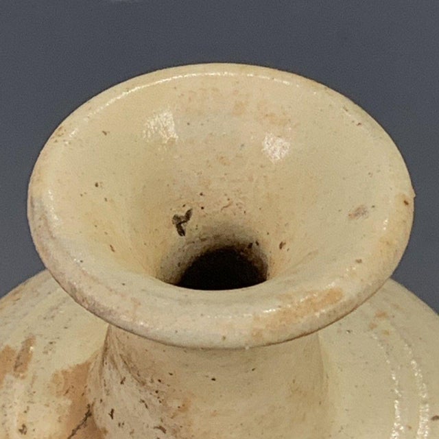 White Vintage White Glazed Pottery Vase – Slip-Painted Floral Motif, Folk Style For Sale - Image 8 of 9