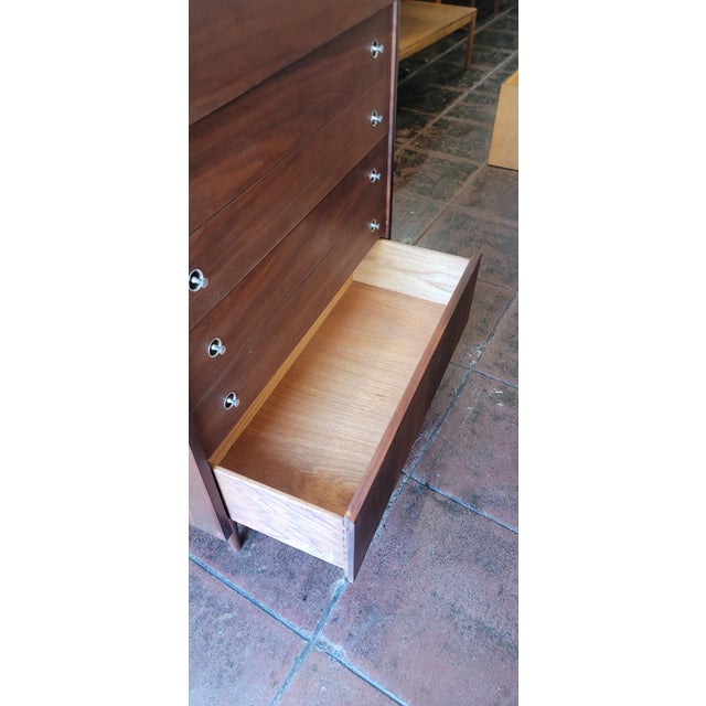 Mid-Century Walnut Tall 4 Drawer Dresser Chest For Sale In San Diego - Image 6 of 9