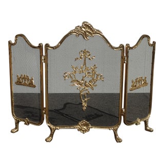 Vintage French Provincial Ribbons Love Birds Gold Brass Fireplace Screen #2 For Sale