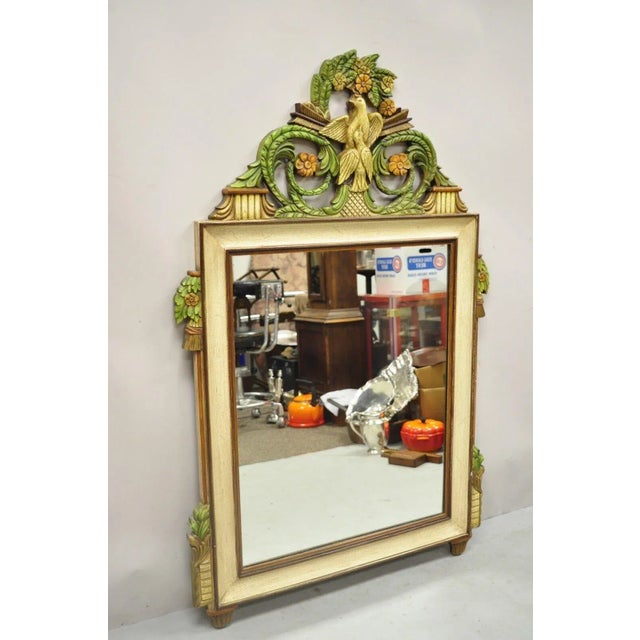 Vintage French Victorian Neoclassical Style Dove Bird 55" Wall Mirror with Arrows. Item features an original green and...