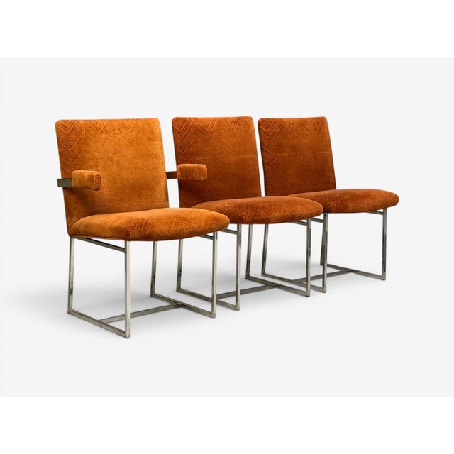 1970s Milo Baughman, Six Dining Chairs, Chrome, Fabric, Usa, 1970s For Sale - Image 5 of 11