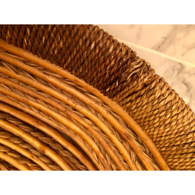 Large Oval Rattan Basket With Wood Handles For Sale - Image 6 of 9