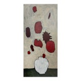 Abstract Floral Painting, Red Flowers in White Vase, Vertical Wall Art, Modern Minimalist Art, Original Painting For Sale