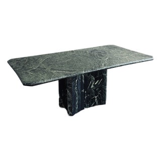 1970s Postmodern Green Marble Dining Table With Fluted Base For Sale