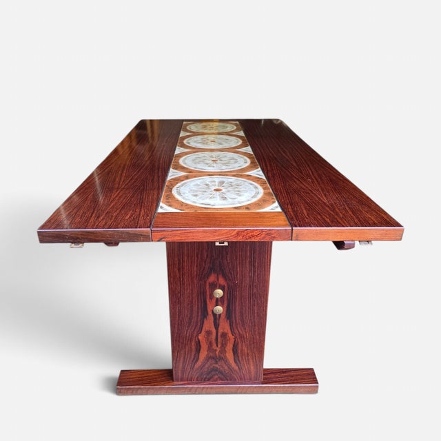 Mid-Century Modern 1970s Attributed Ox Art Danish Rosewood Tile Drop Leaf Dining Table For Sale - Image 3 of 11