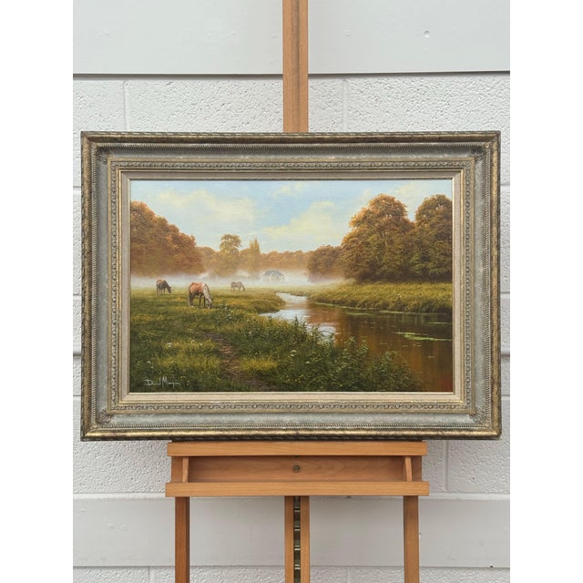 Textile Late 20th Century River Landscape Scene with Horses in the English Countryside by David Morgan For Sale - Image 7 of 13