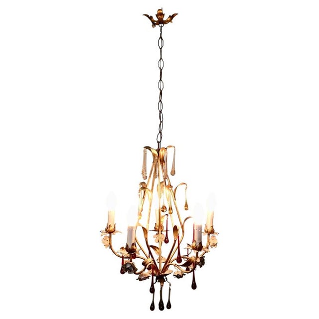 French Chandelier with Coloured Crystal Teardrops, 1920 For Sale - Image 8 of 8