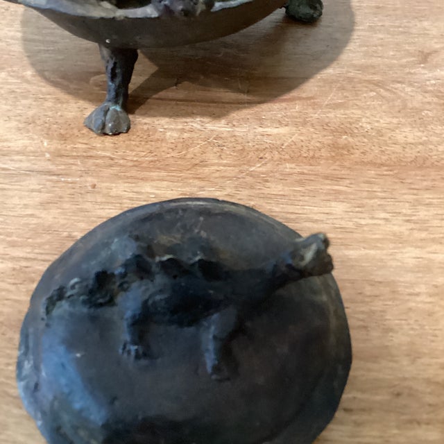 Antique Old Bronze Chinese Dynasty Footed Spout Tetsubin Tea Pot With Dragon Head and Koi Carp Fish For Sale - Image 11 of 12