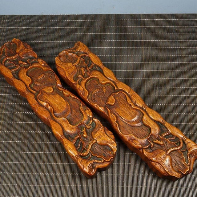 Pair of Carved Rosewood Paperweights With Lotus Leaf Motif - Asian Scholar's Objects For Sale In Los Angeles - Image 6 of 9