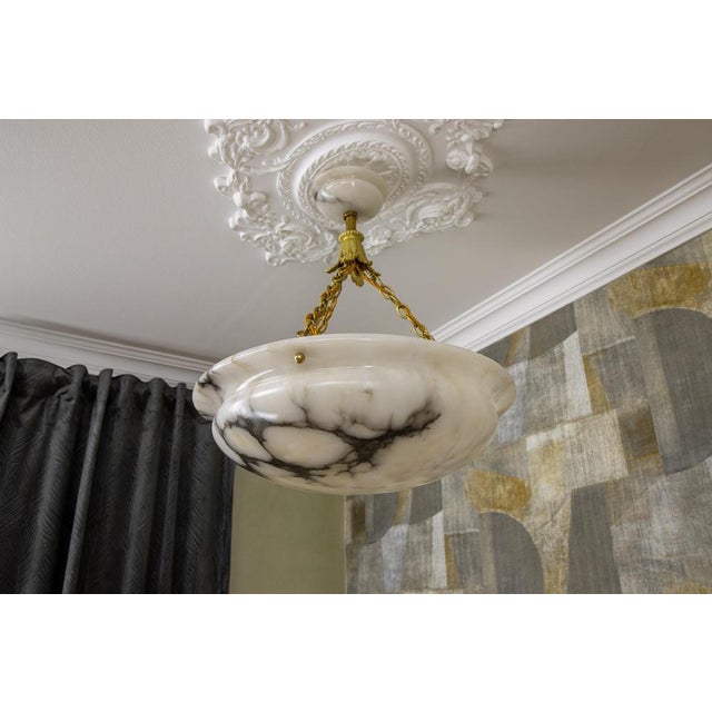 French Art Deco Black Veined Alabaster and Bronze Pendant Light, 1920s For Sale - Image 10 of 18