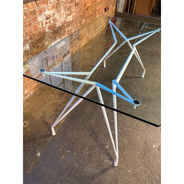 1980s Vintage Glass Dining Table With White Painted Steel Spider Base For Sale - Image 5 of 7