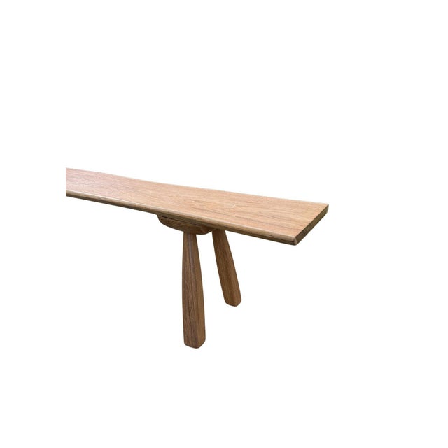 Contemporary Minimalist Solid Teak Wood Bench With Sculptural Tapered Legs For Sale - Image 3 of 6
