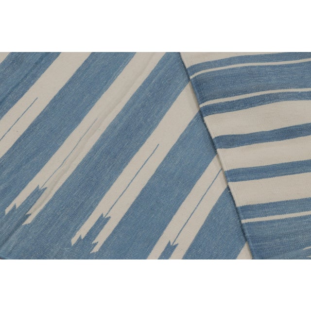 Textile Rug & Kilim’s Indian Dhurrie Rug in Deep Blue and White Stripes For Sale - Image 7 of 9
