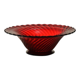 1960s Traditional Ruby Red Glass Swirl Bowl For Sale