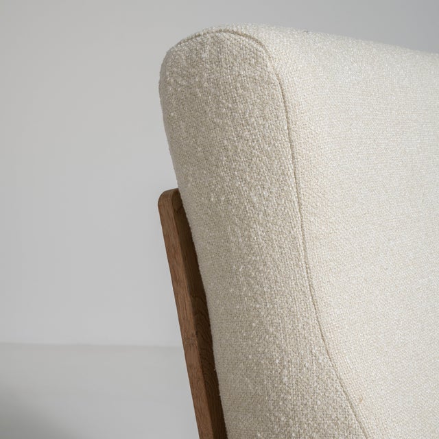 1940s French Oak Reclining Armchair with Bouclé Upholstery, Antique, France, Circa 1940 For Sale - Image 5 of 16