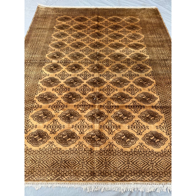 Terracotta Design Camel Turkmen Bokhara Hand-Knotted Wool Rug - 6'9" X 8'5" For Sale - Image 6 of 9
