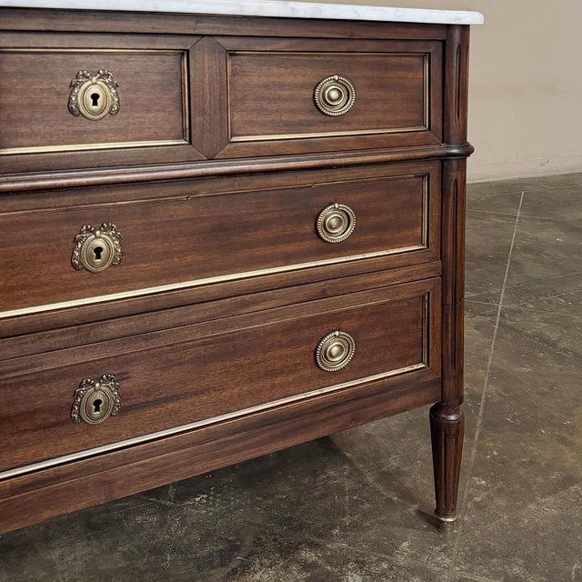 Antique French Louis XVI Mahogany Commode With Carrara Marble For Sale - Image 9 of 17