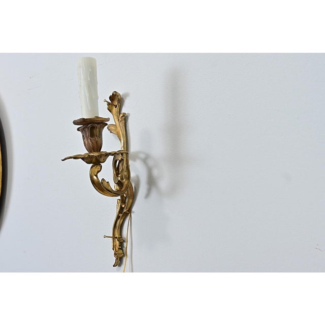 Gold Early 20th Century French Set of Four Louis XV Style Bronze Wall Sconces For Sale - Image 8 of 13