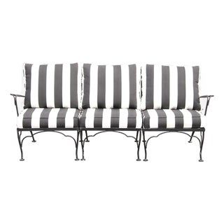 Vintage Wrought Iron Three-Piece Outdoor Garden Sofa For Sale
