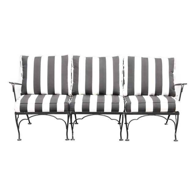 Vintage Wrought Iron Three-Piece Outdoor Garden Sofa For Sale