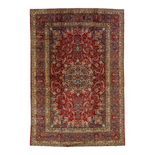 1960s Vintage Persian Heriz Red Handmade Medallion Wool Rug For Sale