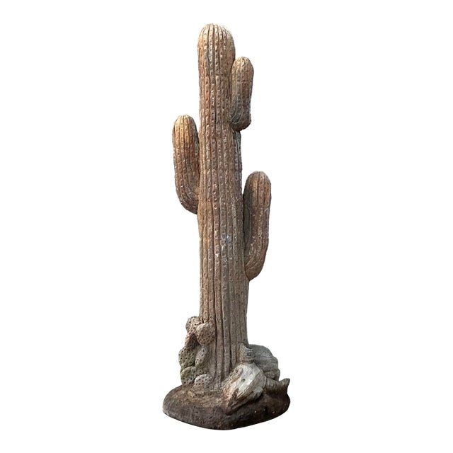 Vintage Cast Concrete Cactus Sculpture For Sale