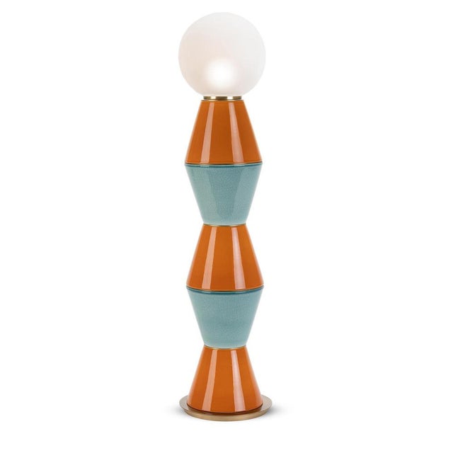 Large palm table lamp by marioni dimensions: w 22 x d 22 x h 92 cm. Materials: 5 ceramic decorative elements and satin...