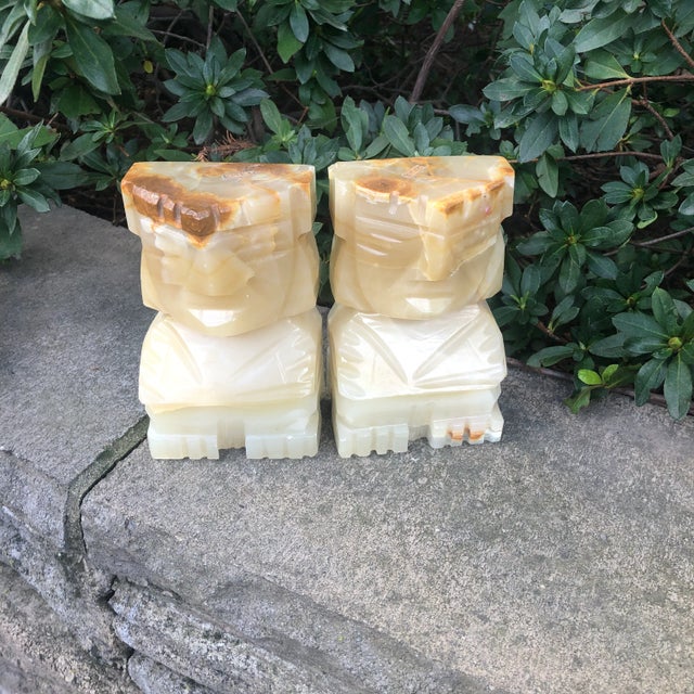 Vintage Aztec Onyx Stone Aztec Mayan Bookends For Sale - Image 9 of 11