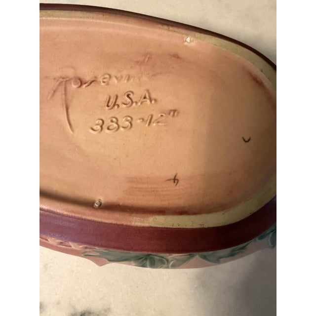 Roseville Pottery Roseville Bleeding Heart Pink ca.1938 Vintage Art Ceramic Bowl 383-12" For Sale - Image 4 of 12