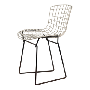 Vintage 1950s Attributed to Knoll Harry Bertoia Child Size Wire Side Chair - White W/ Black Base - Model 425 / 625 Kid Children Sized